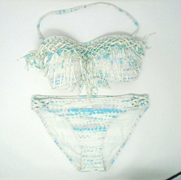 NWT! TIE DYE WHITE & SKY BLUE BIKINI SWIMSUIT - Picture 3 of 6